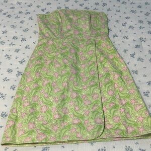 Vineyard Vines Strapless Dress in Green and Pink Floral